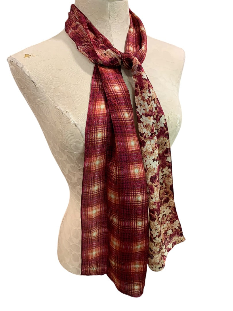 Vintage Echo Womens Silky Floral Plaid Scarf 60 x 9.5 Inches