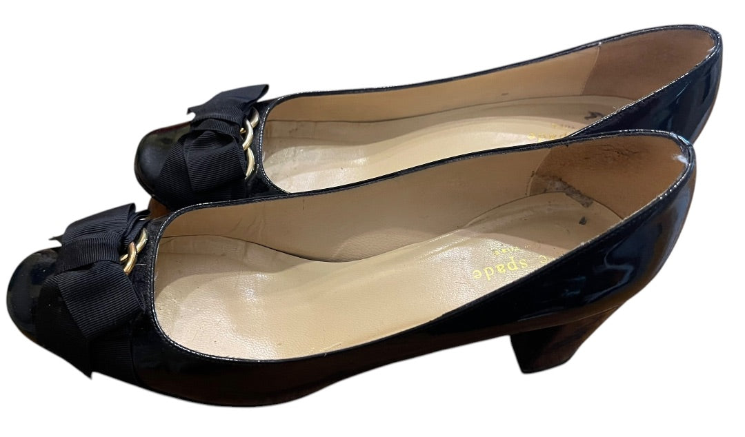 Size 9B Kate Spade Patent Bow 2.5 Inch Block Heel Pumps