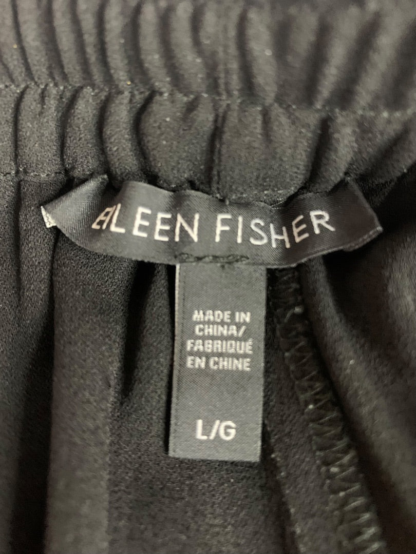 Large Eileen Fisher Silk Womens Black Pull On Loose Fit Pants Sheer Pockets