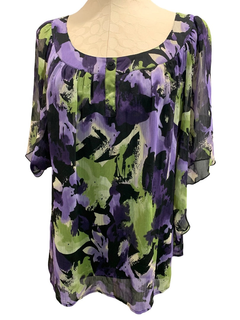 XL Sara Michelle Pullover Womens Flowy Blouse Shirt Scoop Neck