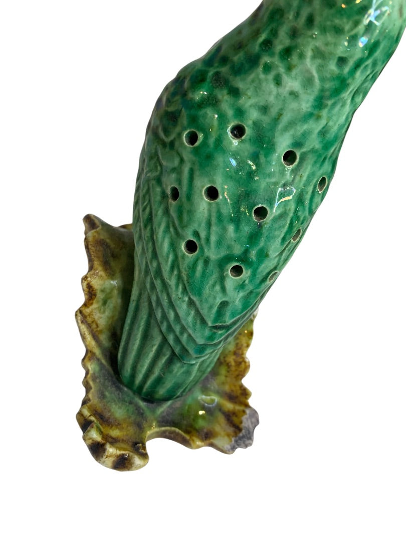 Vintage Majolica Portugal Figural Green Parrot Frog 5 Inch