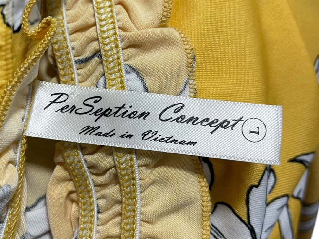 Large PerSeption Concept Floral Off Shoulder Womens Shirt Yellow