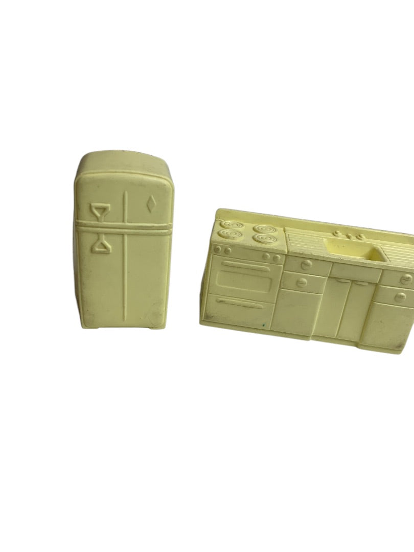 1950s Marx Miniature Dollhouse Yellow Plastic Kitchen Set 2 Piece