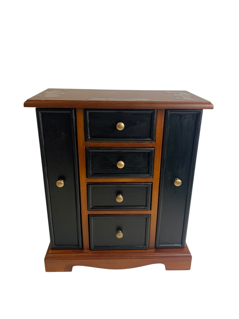Tabletop Jewelry Armoire Brown Black Refinished 11"h x 9.5"l