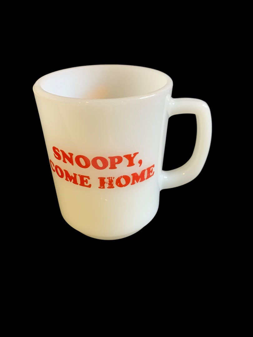 1960s Snoopy Fire King Mug "Snoopy, Come Home" Peanuts Woodstock