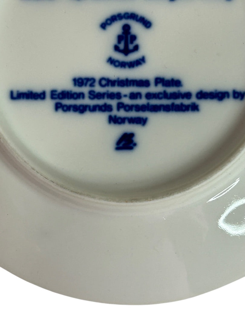 Porsgrund Norway Christmas Plate hark the herald Angels Sing Julen 1972 Blue 7"