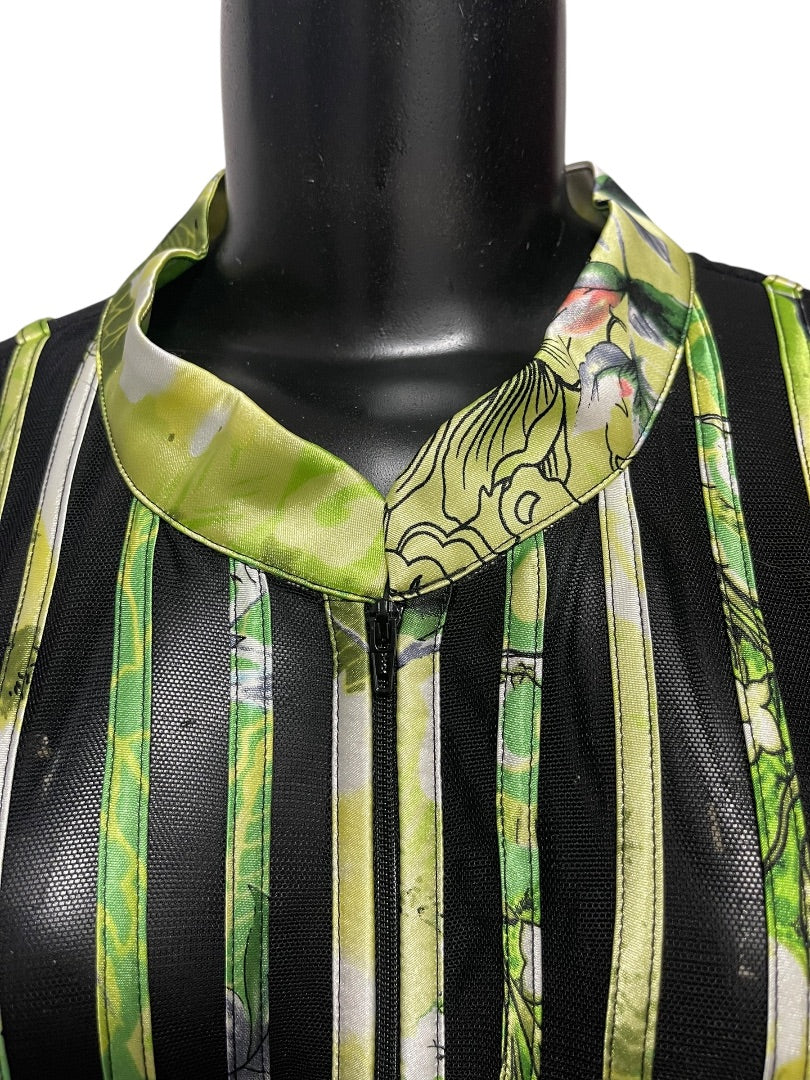 24W JS Collection Woman Striped Floral Sheer Longsleeve Zipper Shirt
