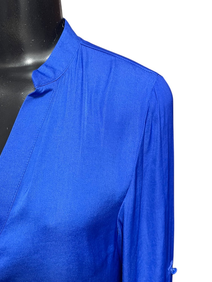 Small Naked Zebra Roll Tab Sleeve Womens Blouse Top Royal Blue