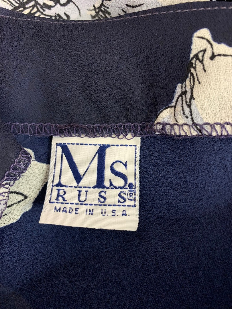 Size 20W Ms Russ Womens 1980s Sheer Skirt Shirt Outfit Navy Blue