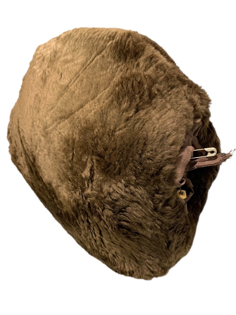 1960s Faux Fur Muff Warm Winter Vintage Hand Warmer Brown 12 Inch