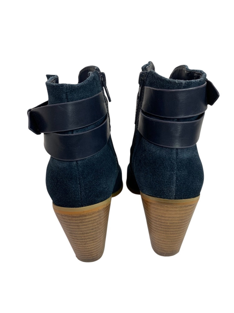 Size 6 Sole Society Womens Suede Booties Ink Blue Kelsita 3" Block Heel