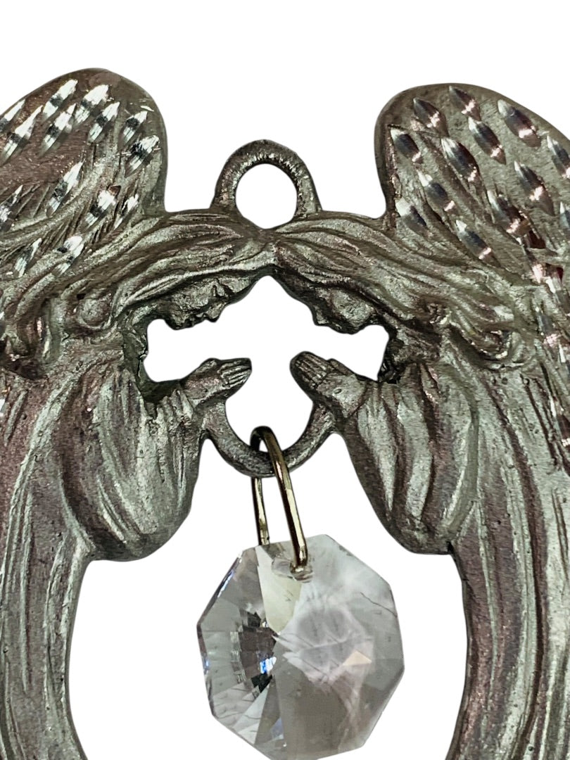 Spoontiques Pewter Twin Angels Ornament Crystal 2.5" #2372 Suncatcher