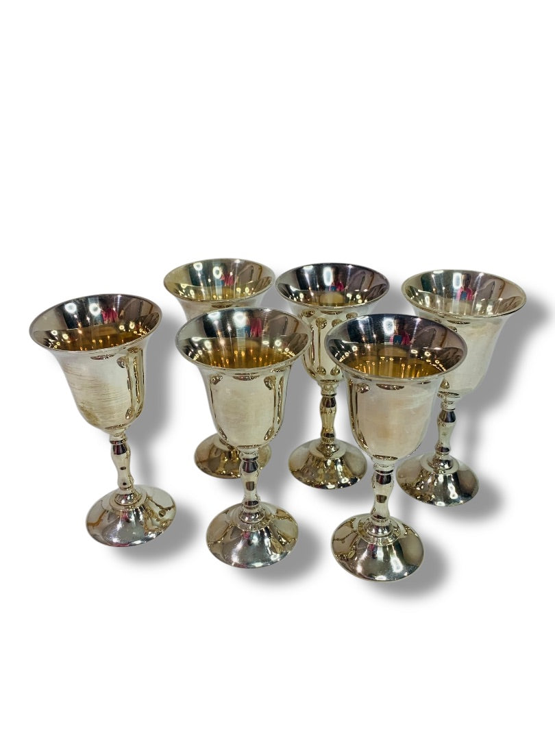 Set of 6 Silverplated Mini Goblets Cordial Glasses Stemmed 3.75"