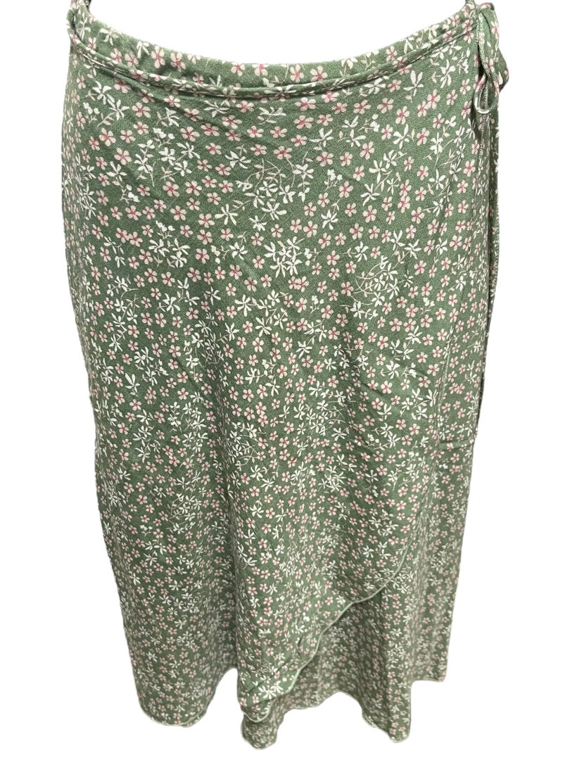 Small Hashtag 2 Piece Outfit Half Wrap Skirt & Smocked Crop Shirt Green
