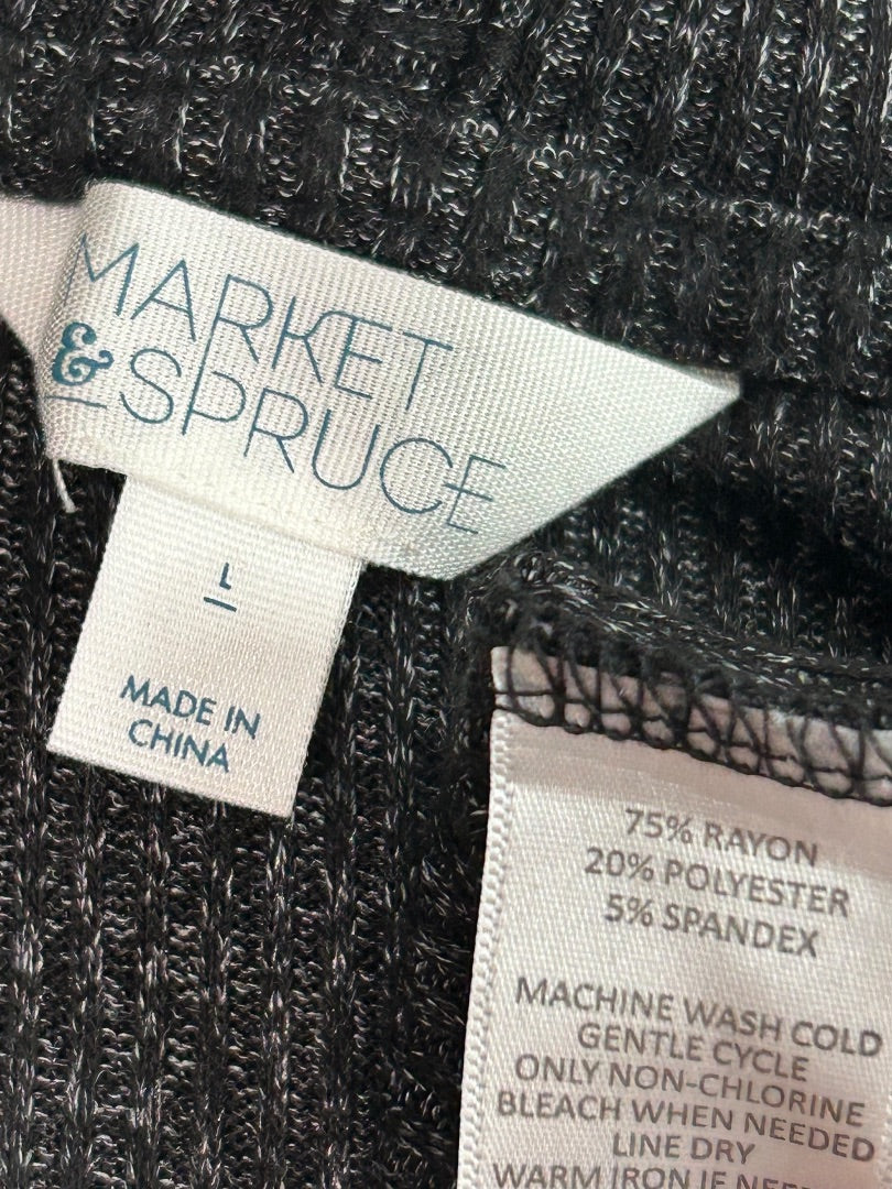 Large Market & Spruce Pullover Hoodie Soft Knit Lace Up Neckline Charcoal