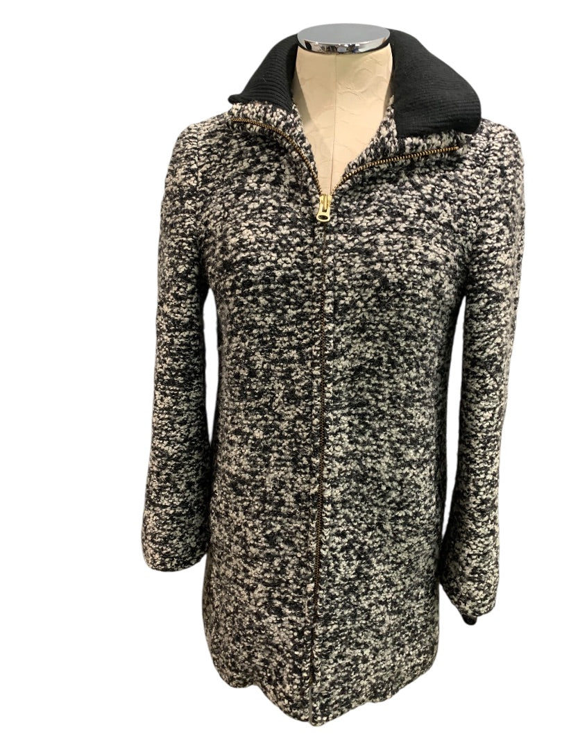 Size 2 J.Crew Womens Lodge Coat Jacket Boucle Black White H2632