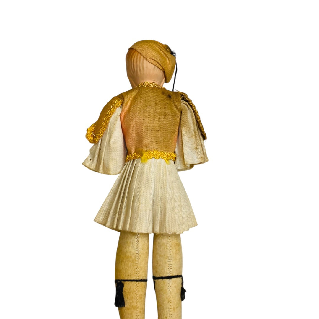 Vintage Folk Art Doll 1940s Man Boy Greek 9" Papier Mache