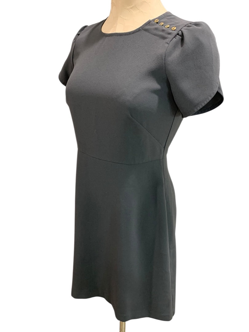 Size 2P Loft Petites Charcoal Gray A-Line Dress Button Embellished Shoulder
