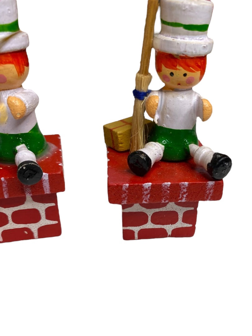 Vintage Wooden Christmas Holiday Ornaments Chimney Sweep 2.5"