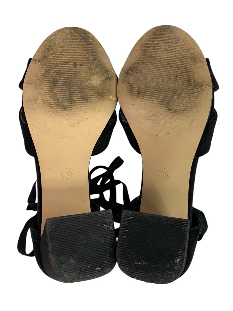 Size 5.5 Loft Womens Lace Up Black Faux Suede 3.5" Heels Shoes