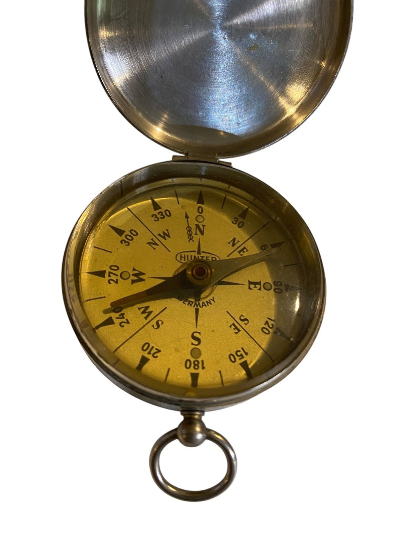 Vintage Hunter Liquid Filled Compass Made in Germany Pocket Silvertone