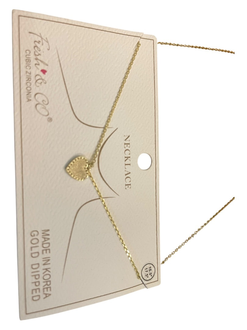 Fresh & Co Cubic Zirconia Gold Dipped 16.5"-17.5" Necklace New Heart Pendant