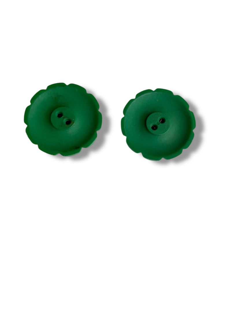 Set of 2 Green Midcentury Buttons Acrylic Flower Design 1.3" (34mm)