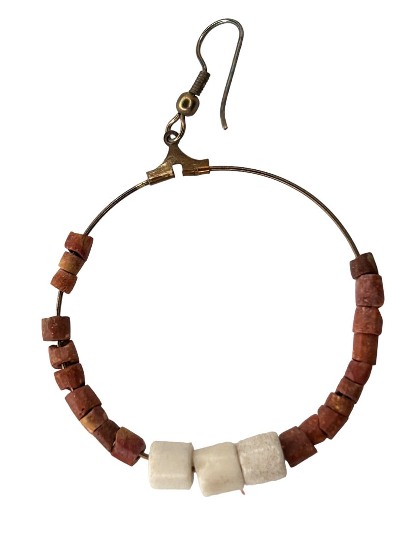 Goldtone Beaded Hoop Earrings Boho Pierced Hook 2.5" Drop Dangle