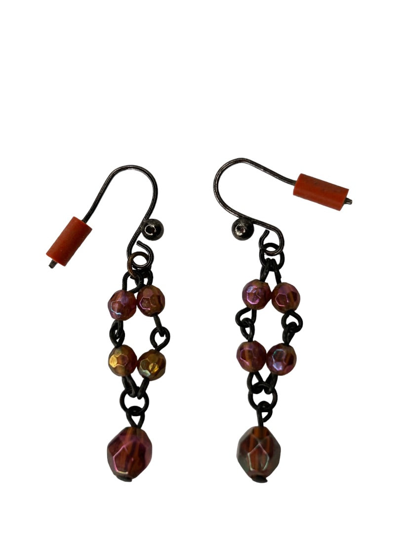 Purple Black 1.25" Beaded Earrings Hook Pierced 1.25" Drop Dangle