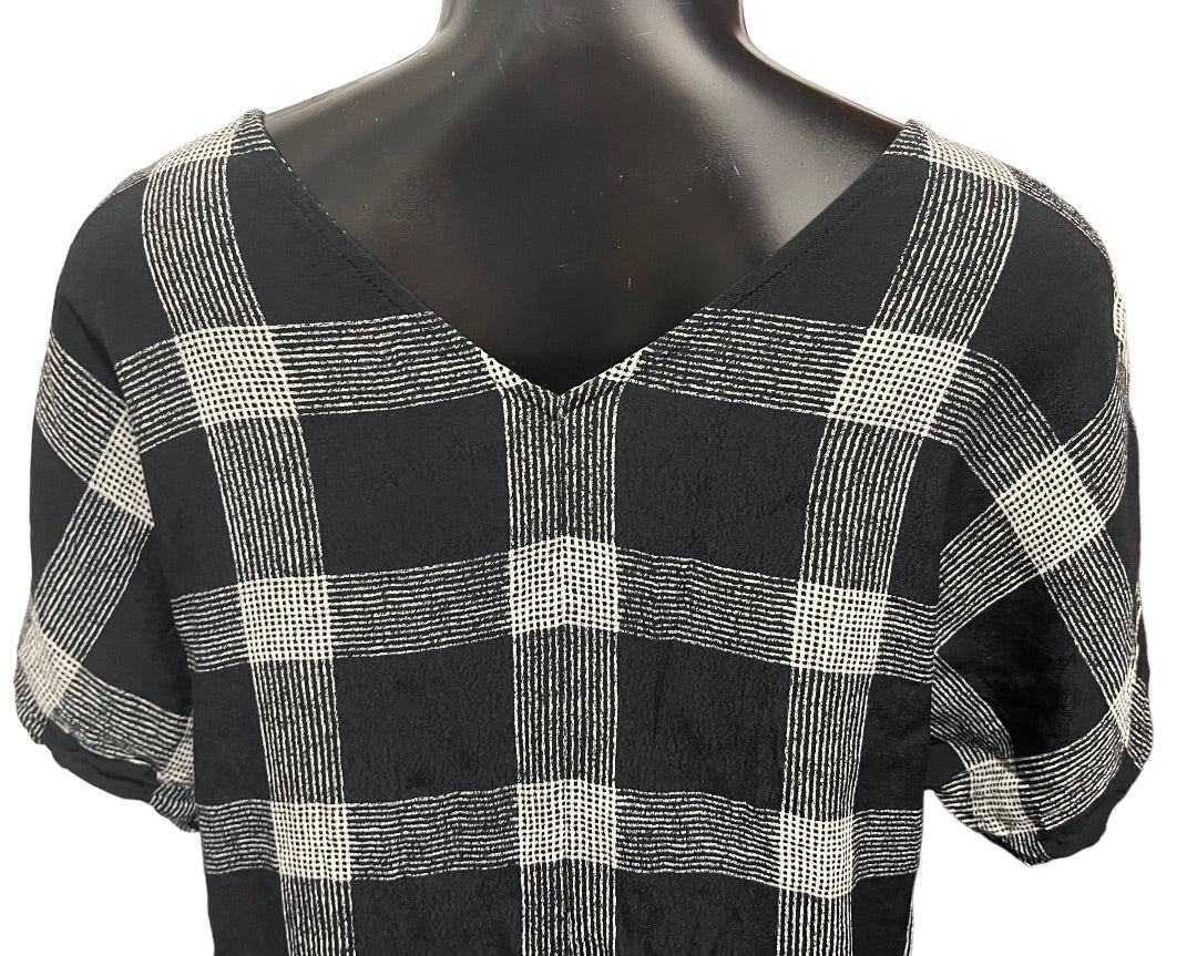 XS Madewell V-Neck Shift Dress Oversize Black White Plaid Lightweight