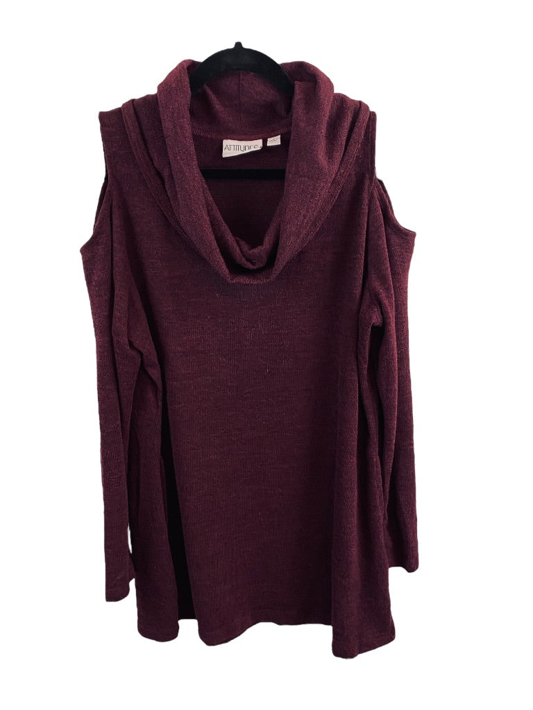 1X Attitudes by Renee Women's Cold Shoulder Cowl Neck Sweater Eggplant