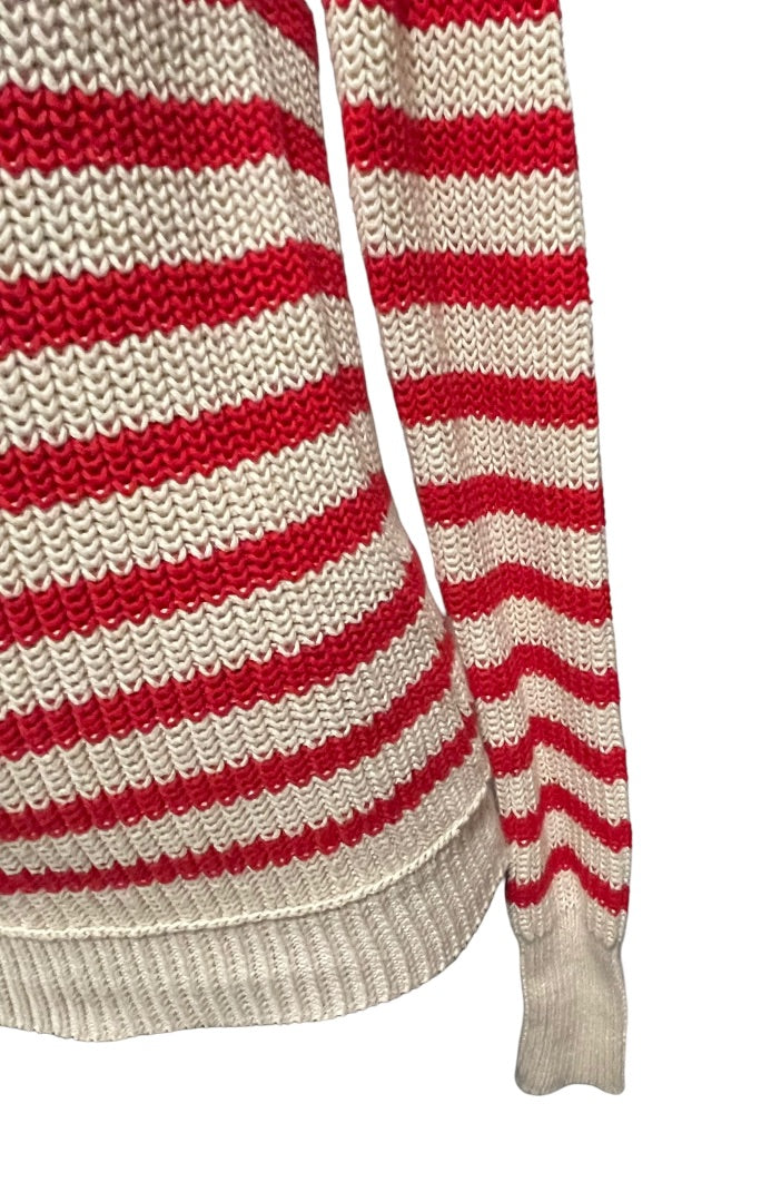 XS J. Crew Striped Knit Fitted Long Sleeve Cotton Womens Sweater 53198