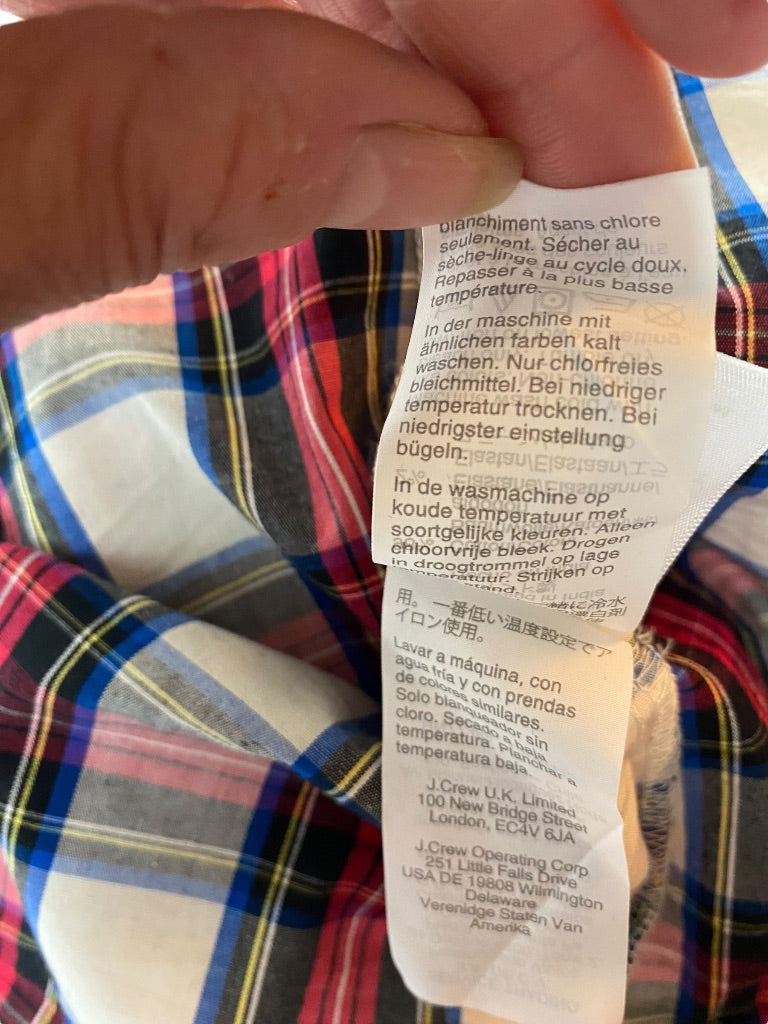 XS J.Crew Womens Plaid Button Up Ruffle Collar Blouse Stretch Cotton