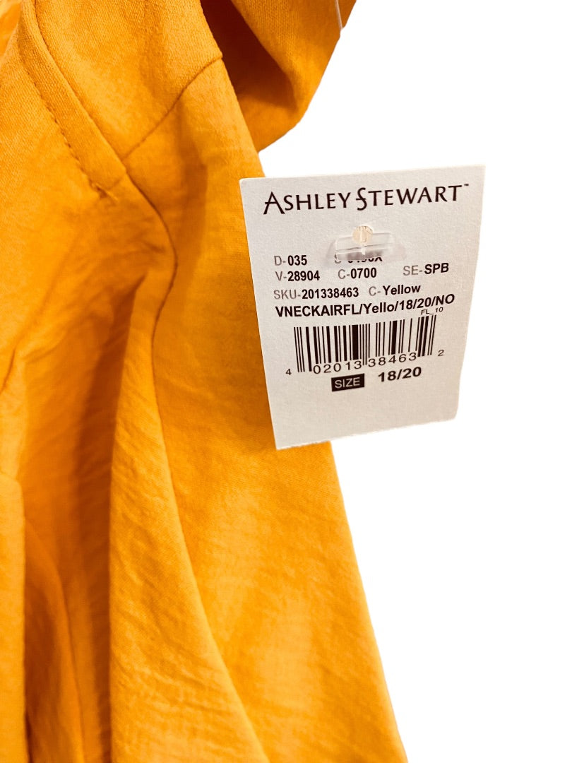18/20 Asley Stewart Womens New Yellow Gold Crinkle V-Neck Pull Over Blouse Top