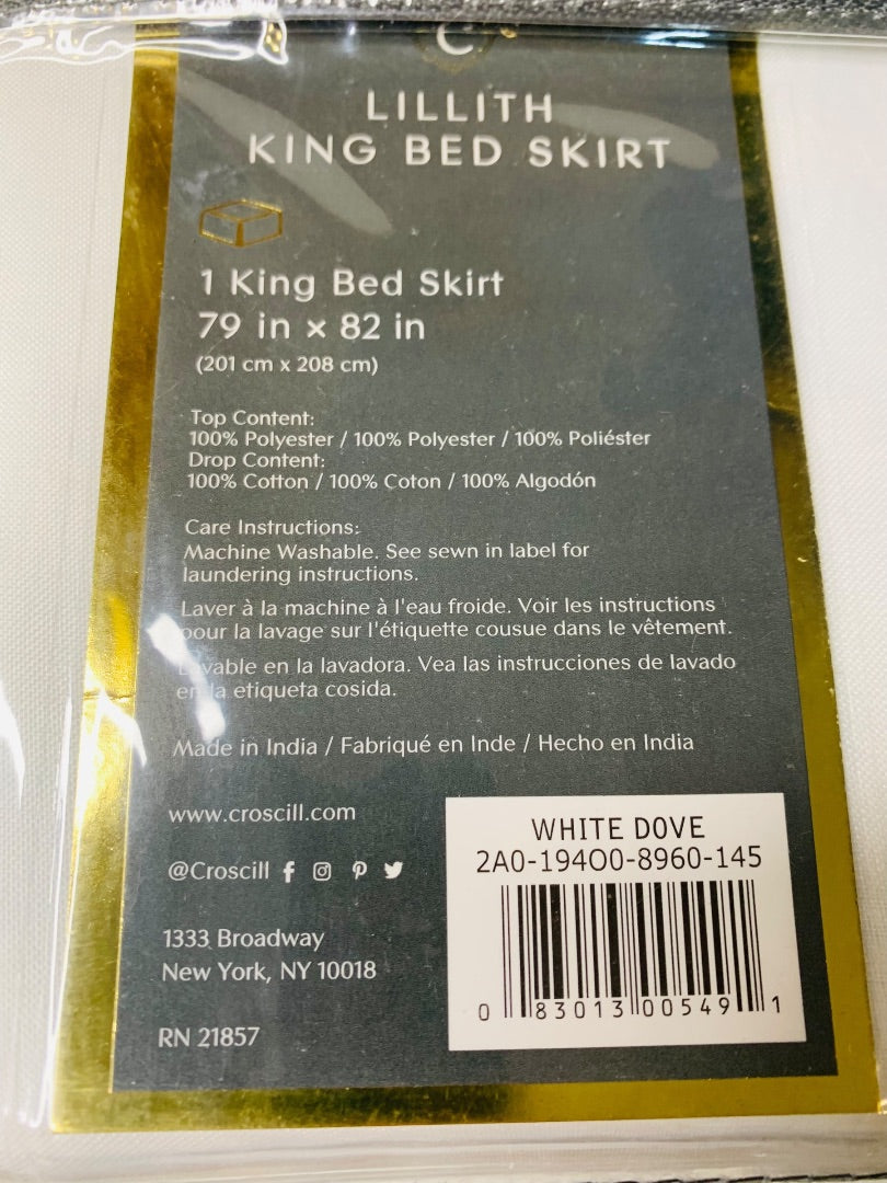 Croscill Lillith White Dove King Bed Skirt 79" X 82" + 15" Drop