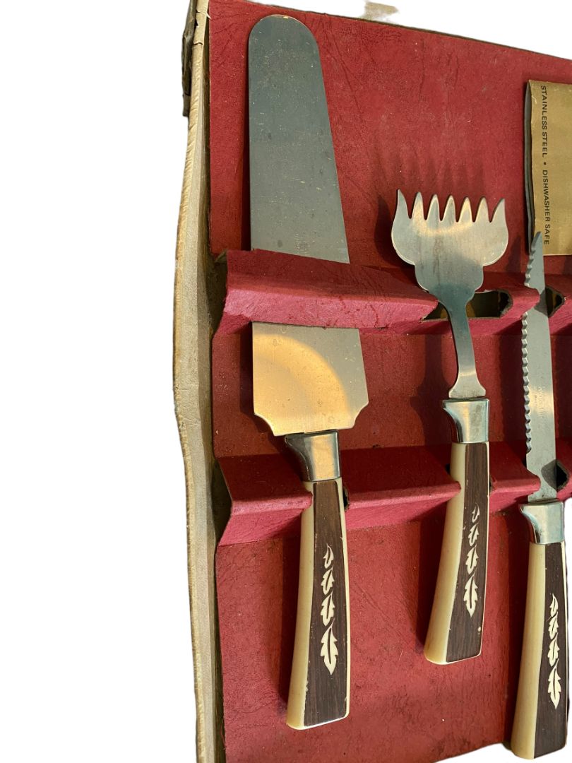 Regent Sheffield Stainless Steel England Complete Steak Knives & Serving Set Vintage