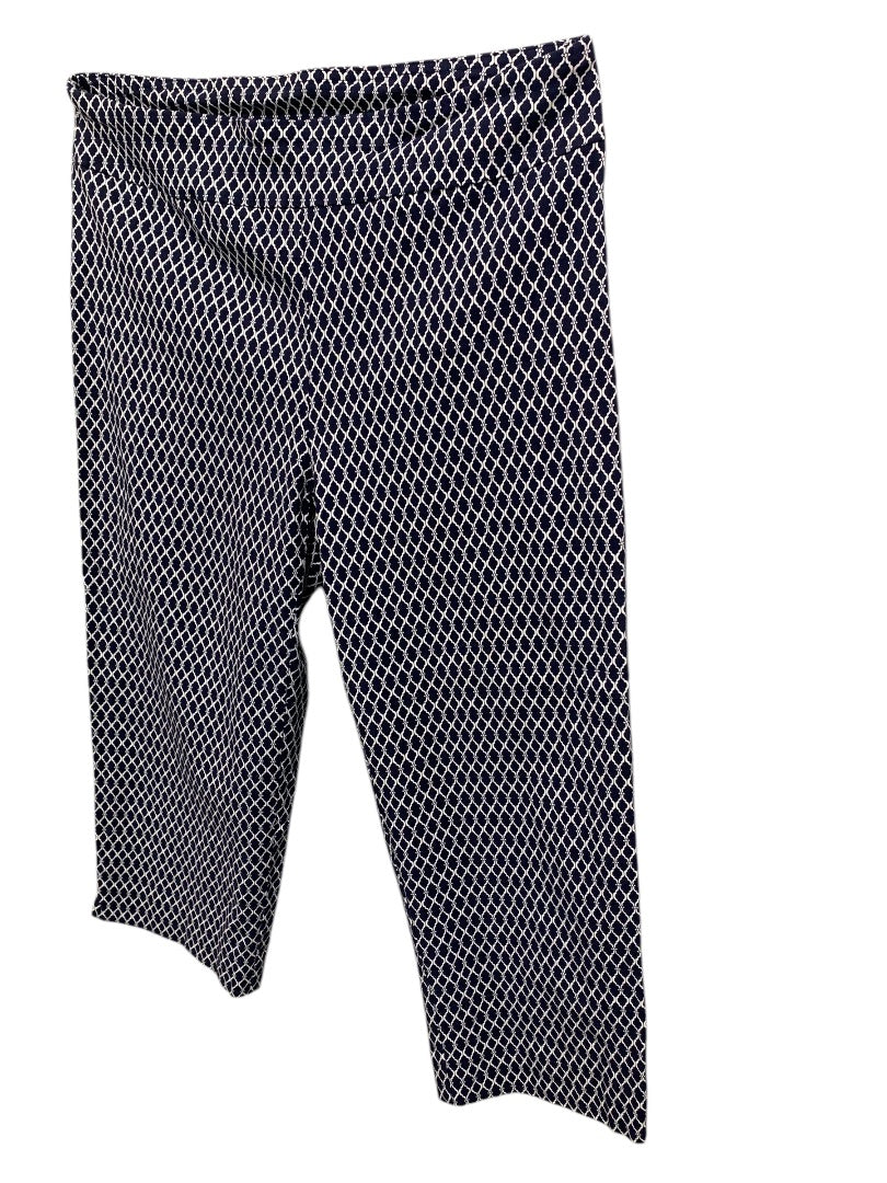 Size 14 Avenue Womens Capri Pull On Pants Stretch Navy White Pattern