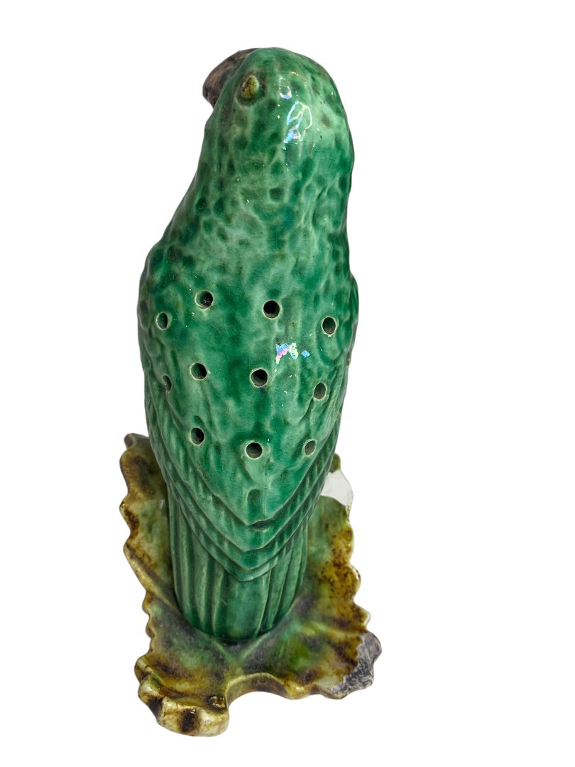 Vintage Majolica Portugal Figural Green Parrot Frog 5 Inch