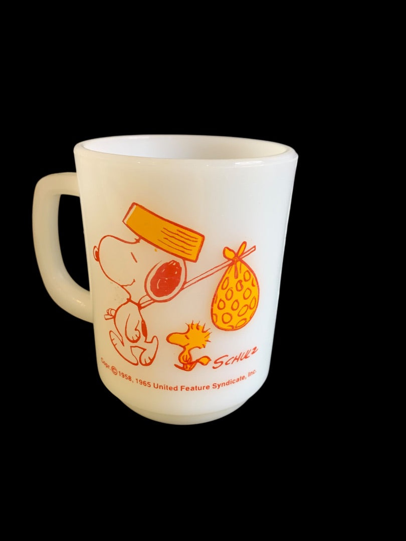 1960s Snoopy Fire King Mug "Snoopy, Come Home" Peanuts Woodstock