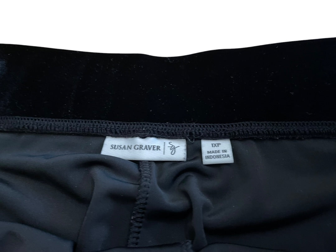 1XP Susan Graver Petite Elastic Waist Pants Black Velour Pull On