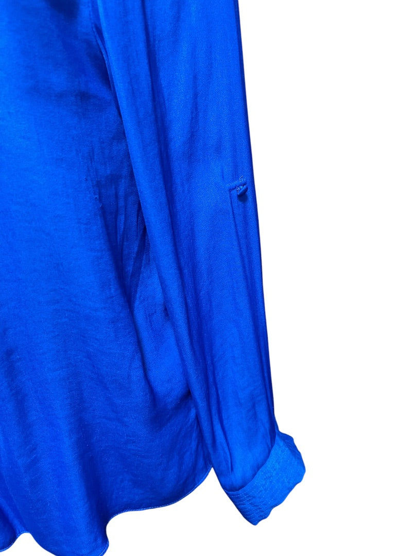 Small Naked Zebra Roll Tab Sleeve Womens Blouse Top Royal Blue