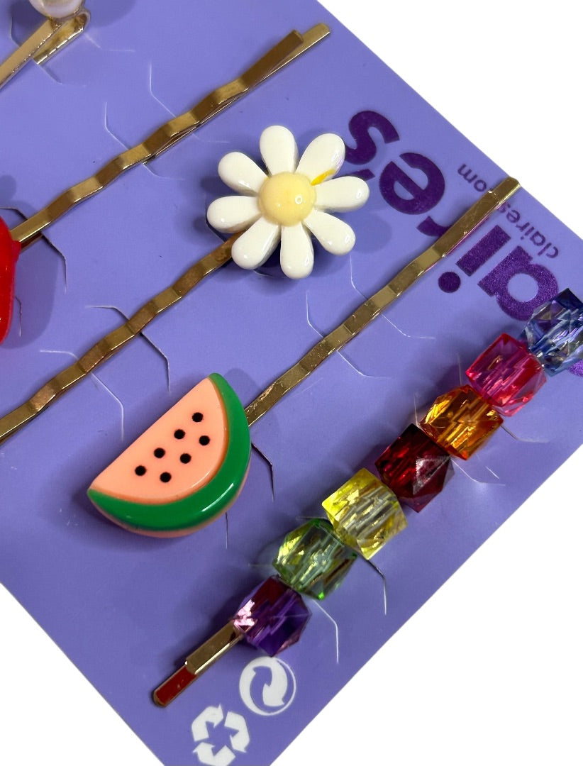 Claires New Fruit Bobby Pin Faux Pearl Set of 6 Flower