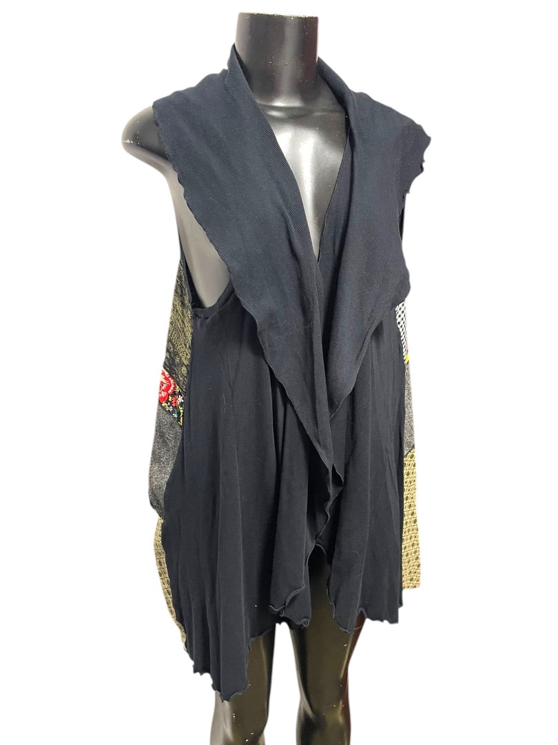 Medium Christy Fisher Sleeveless Patchwork Long Vest Made in USA