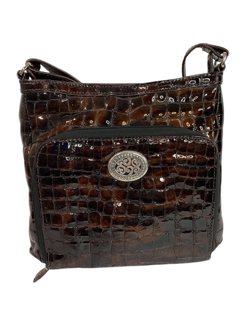 Brighton Cher Front Wallet Organizer Patent Leather Brown Crossbody Bag