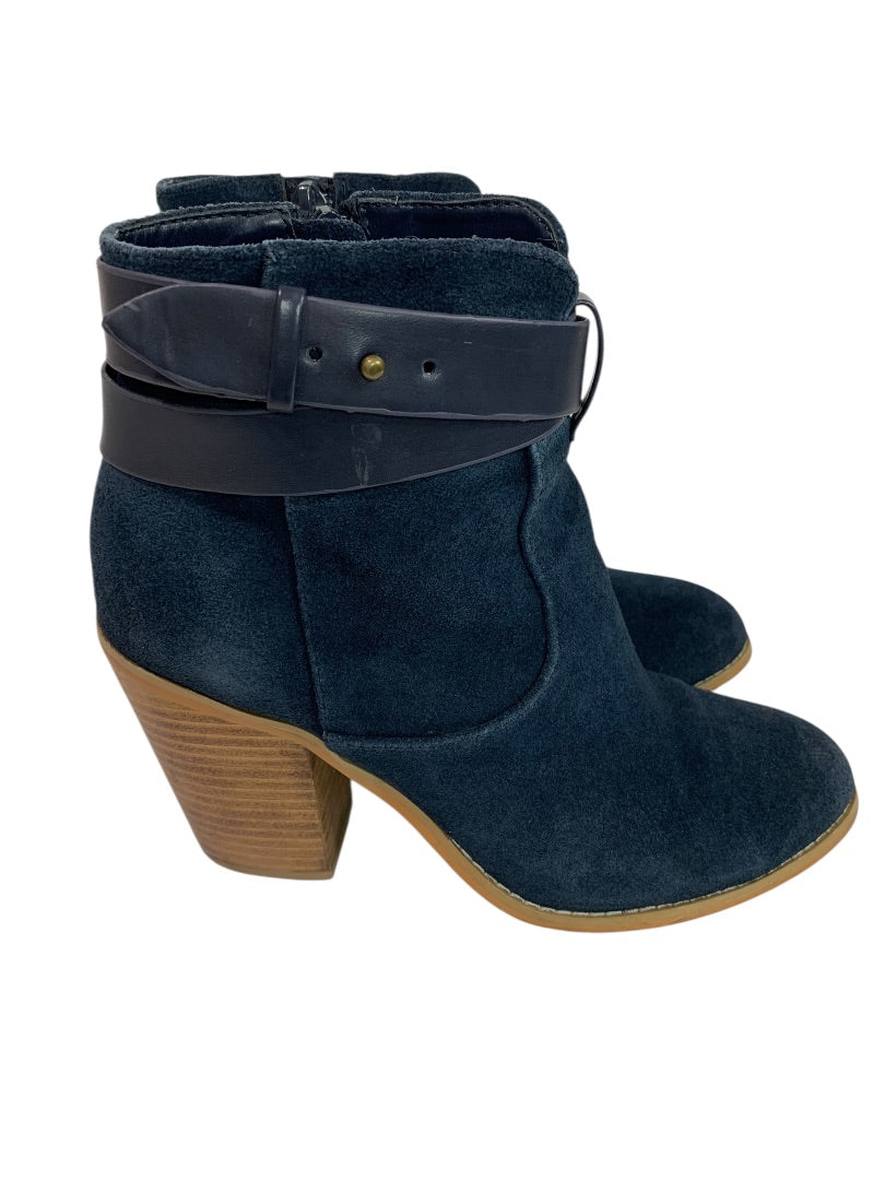 Size 6 Sole Society Womens Suede Booties Ink Blue Kelsita 3" Block Heel