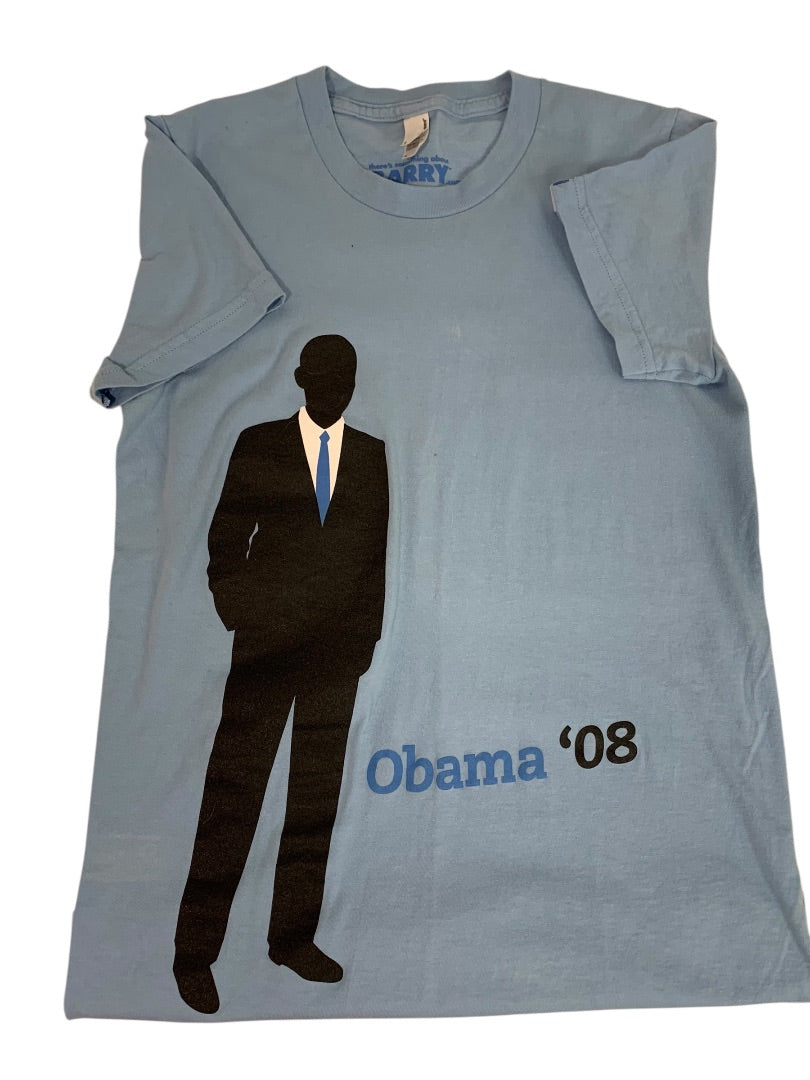Small There is Something About Barry Obama 08 Tshirt Womens Blue
