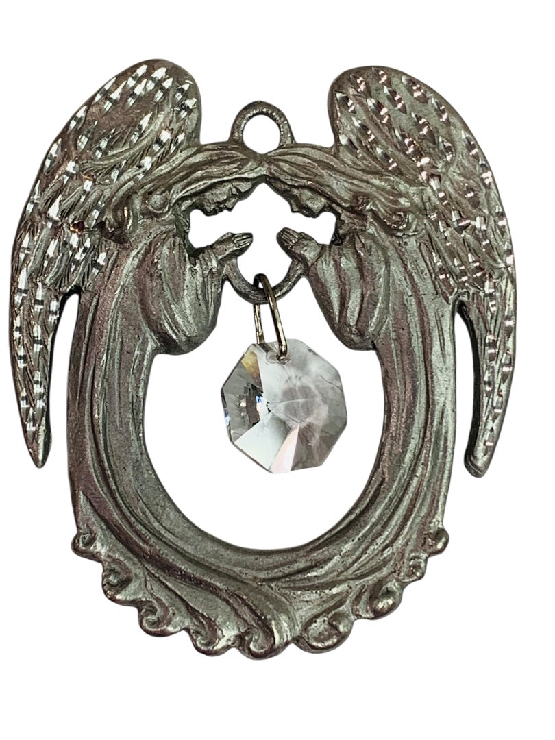 Spoontiques Pewter Twin Angels Ornament Crystal 2.5" #2372 Suncatcher