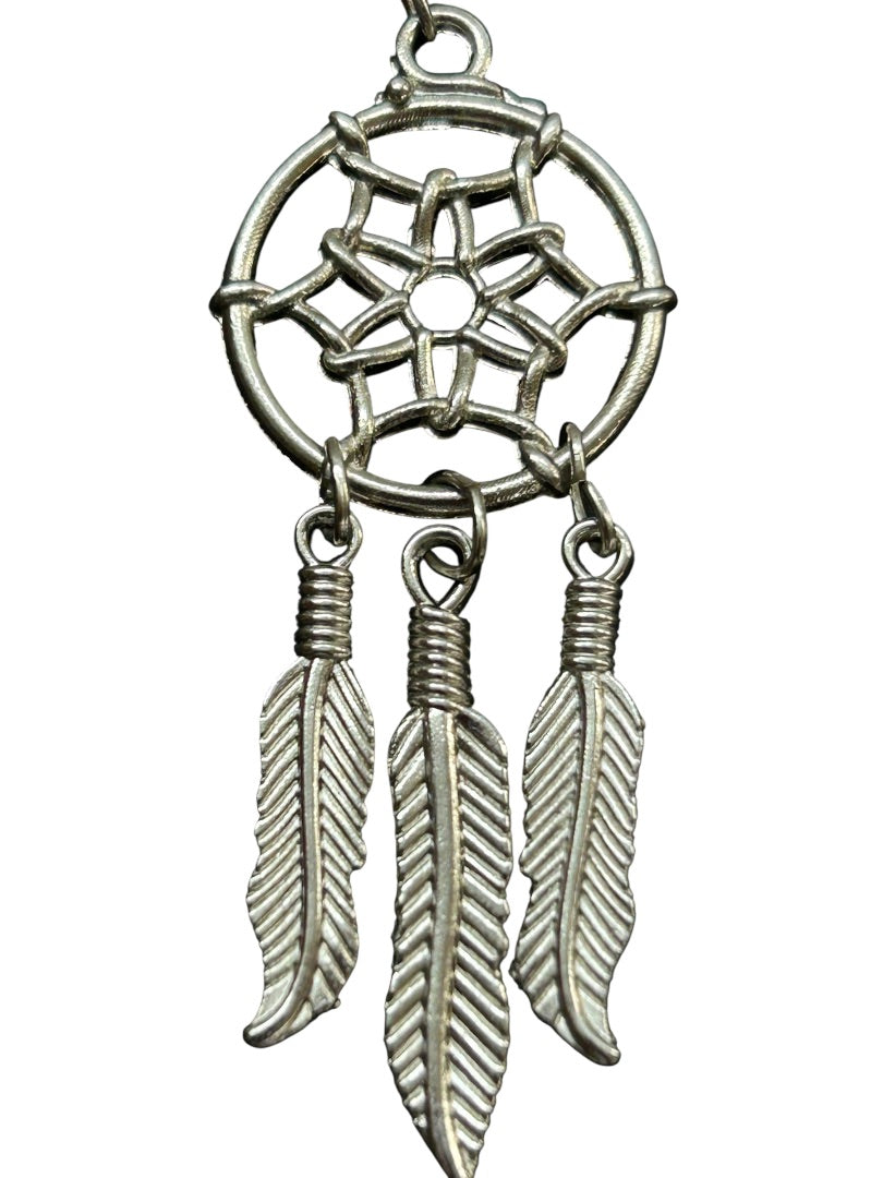 Silvertone Faux Turquoise Dream Catcher Keychain Keyring 4.5"