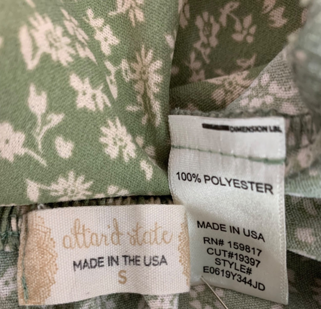 Small Altar'd State Off Shoulder Dress Pullover Green Floral Print Waist Cut Out