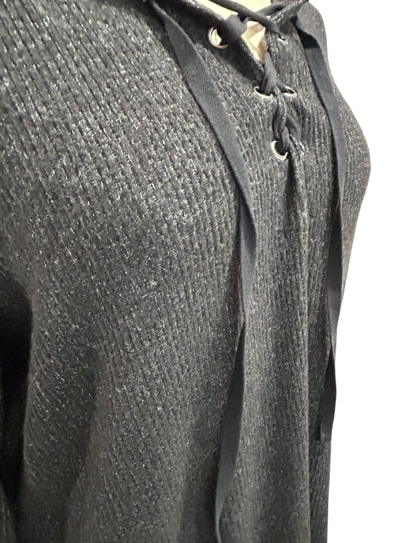 Large Market & Spruce Pullover Hoodie Soft Knit Lace Up Neckline Charcoal